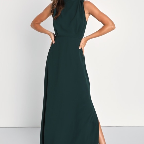 Lulus Classic Elegance Emerald Chiffon Sleeveless Mock Neck Maxi Dress Green - Picture 1 of 1